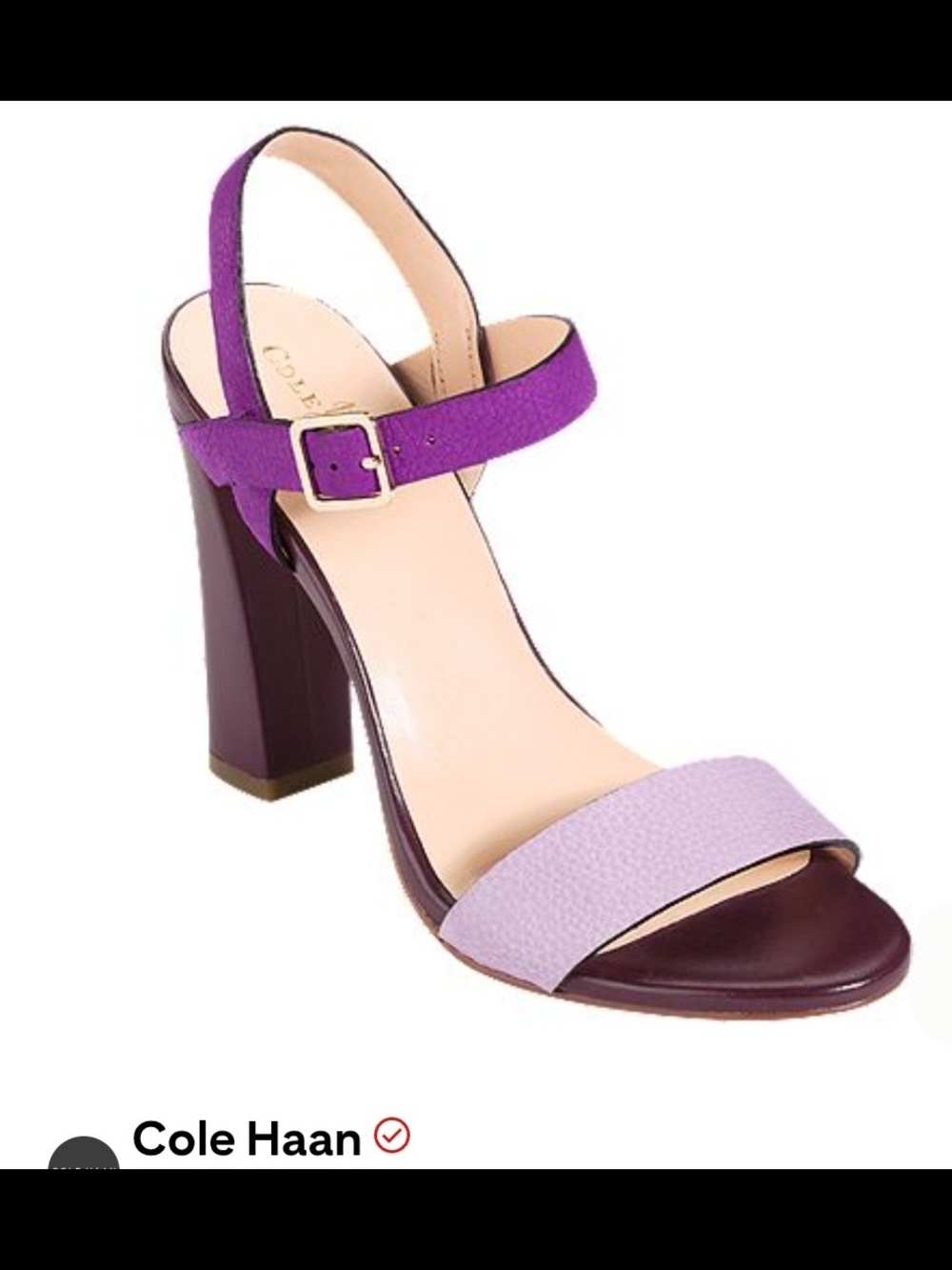 Cole Haan Purple Two-Tone Block Heel Sandal with Gold Buckle